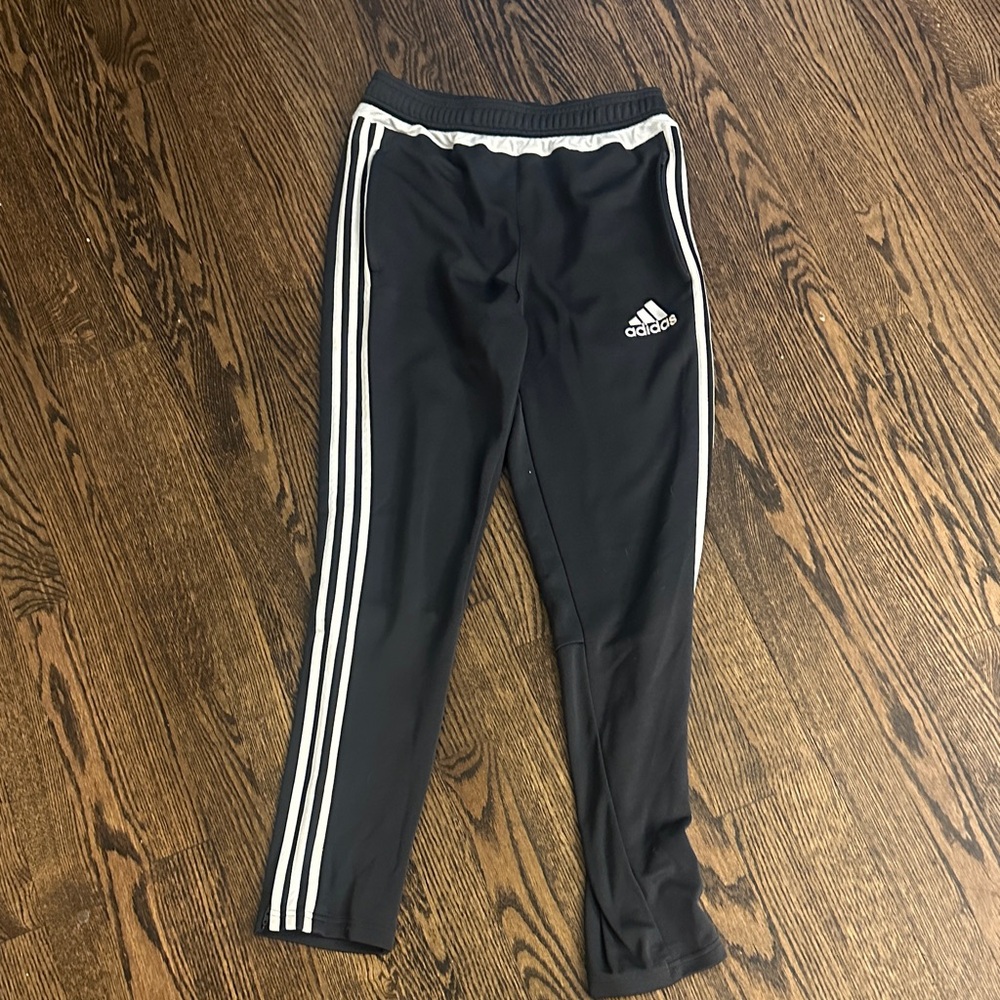 Adidas Kids Black Joggers with White Stripes